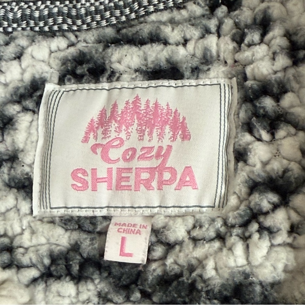Cozy Sherpa Gray White Fleece Pullover L | Half Zip Plush Winter Warm Jacket - Picture 7 of 10